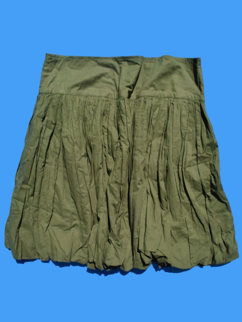 100% Cotton Olive Green Pleated Bubble Mini Skirt